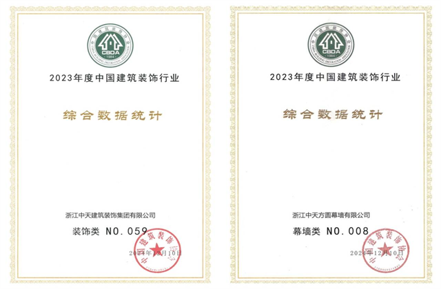 OD（中国）官方装饰集团位列2023年度中国建筑装饰企业百强59位、幕墙百强第8位